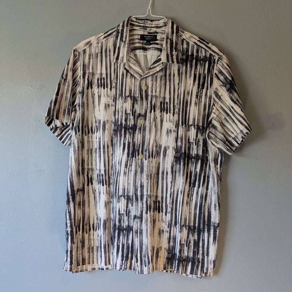 Banana Republic black-tan short sleeve men button down shirt large standard fit